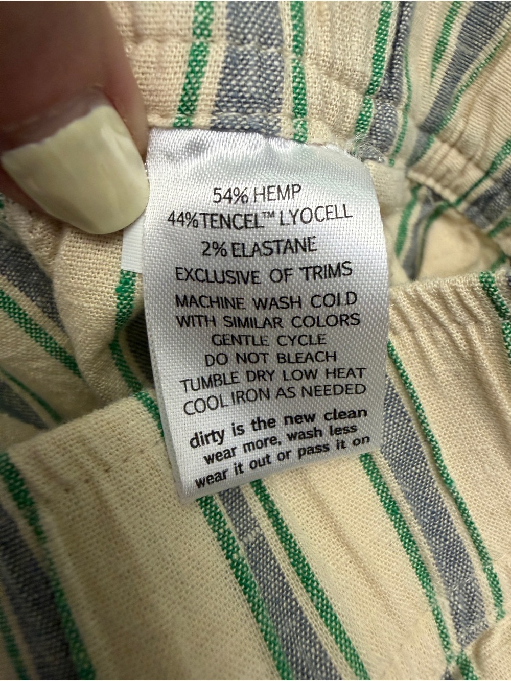 Toad&Co Taj Hemp Wide Leg Pant - striped - cream/blue/green - size M - Picture 6 of 7